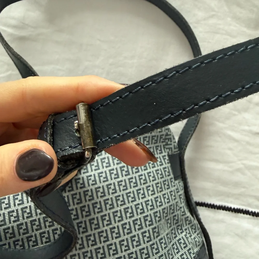 Vintage Fendi Zucca Canvas Shoulder Bag – Blue/Gray Monogram – Made in Italy - Picture 12 of 16